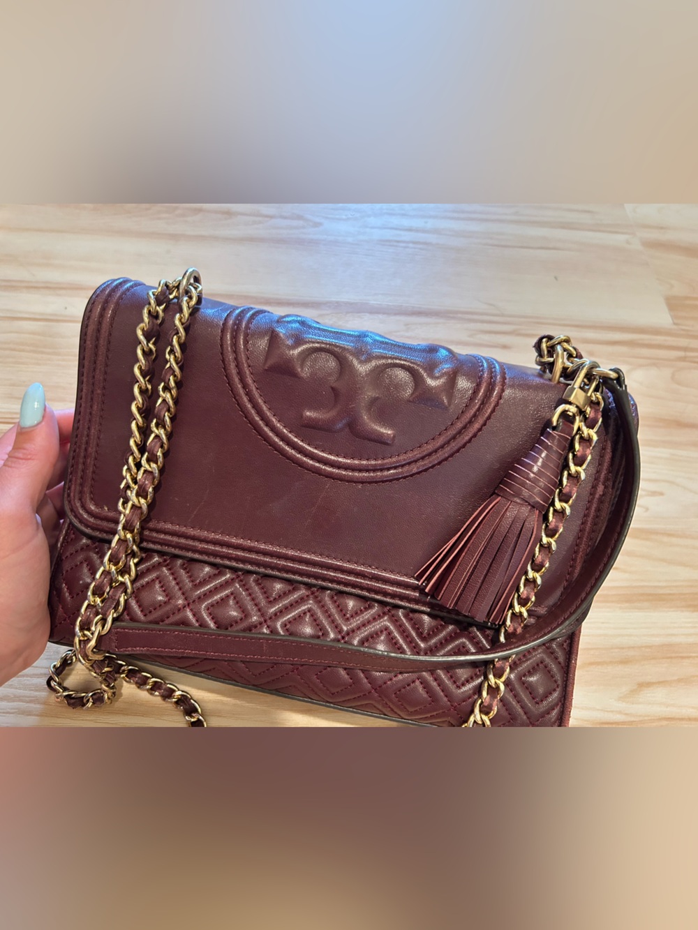 Tory Burch large Fleming crossbody bag with tassel keychain